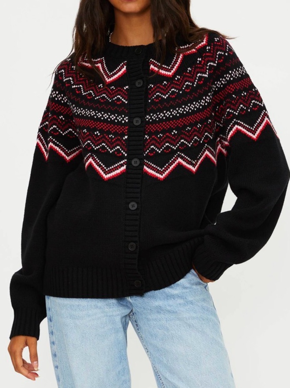 Anthropologie X Beach Riot Seraphine Cardigan Black Cheers Fairisle NWT